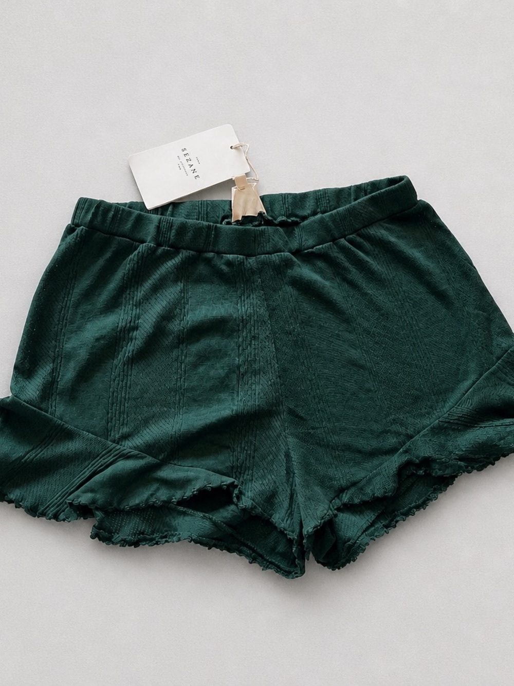 SEZANE| Forest Green Cotton Ruffle Shorts - Picture 3 of 8